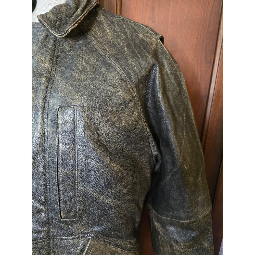 New River Sports NRS Distressed Leather Jacket Brown Black Vintage Mens XL - Picture 6 of 14